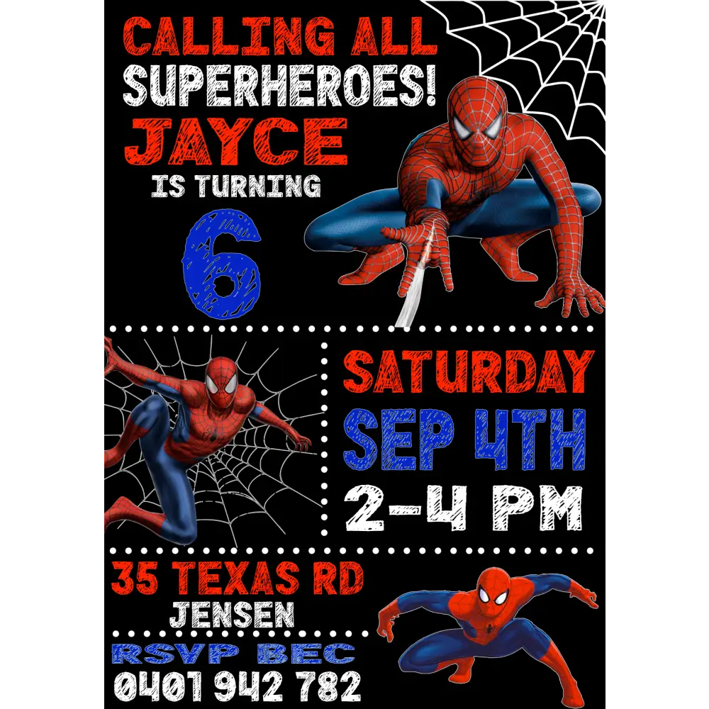 Spiderman Party invites - 6x4 / with magnet - All things Party and Birthday
