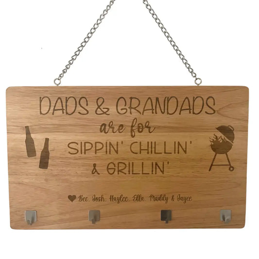 Bbq utensil hanging sign - Chillin’ and grillin’ with (name) - All Products