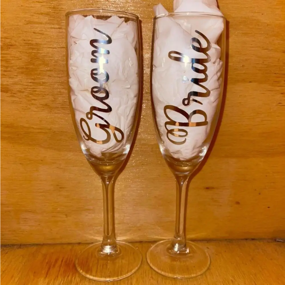 bride and groom wine glasses - Silver - Wedding