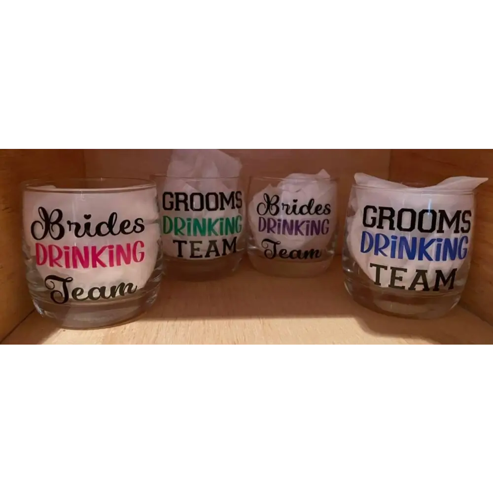 Brides / grooms drinking team glasses - Wedding