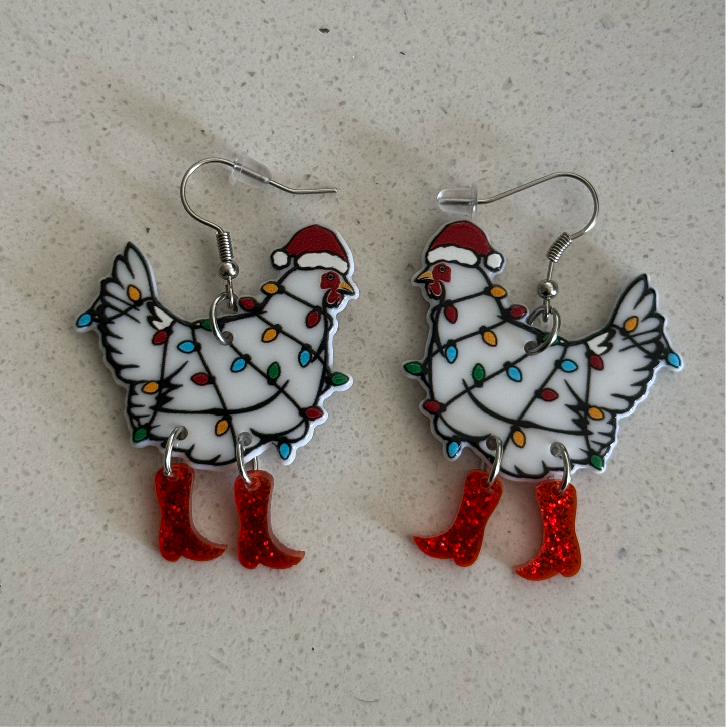 Chicken Christmas light earrings