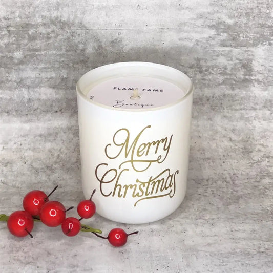 Christmas candle with gold “Merry Christmas” label - Large - Candles