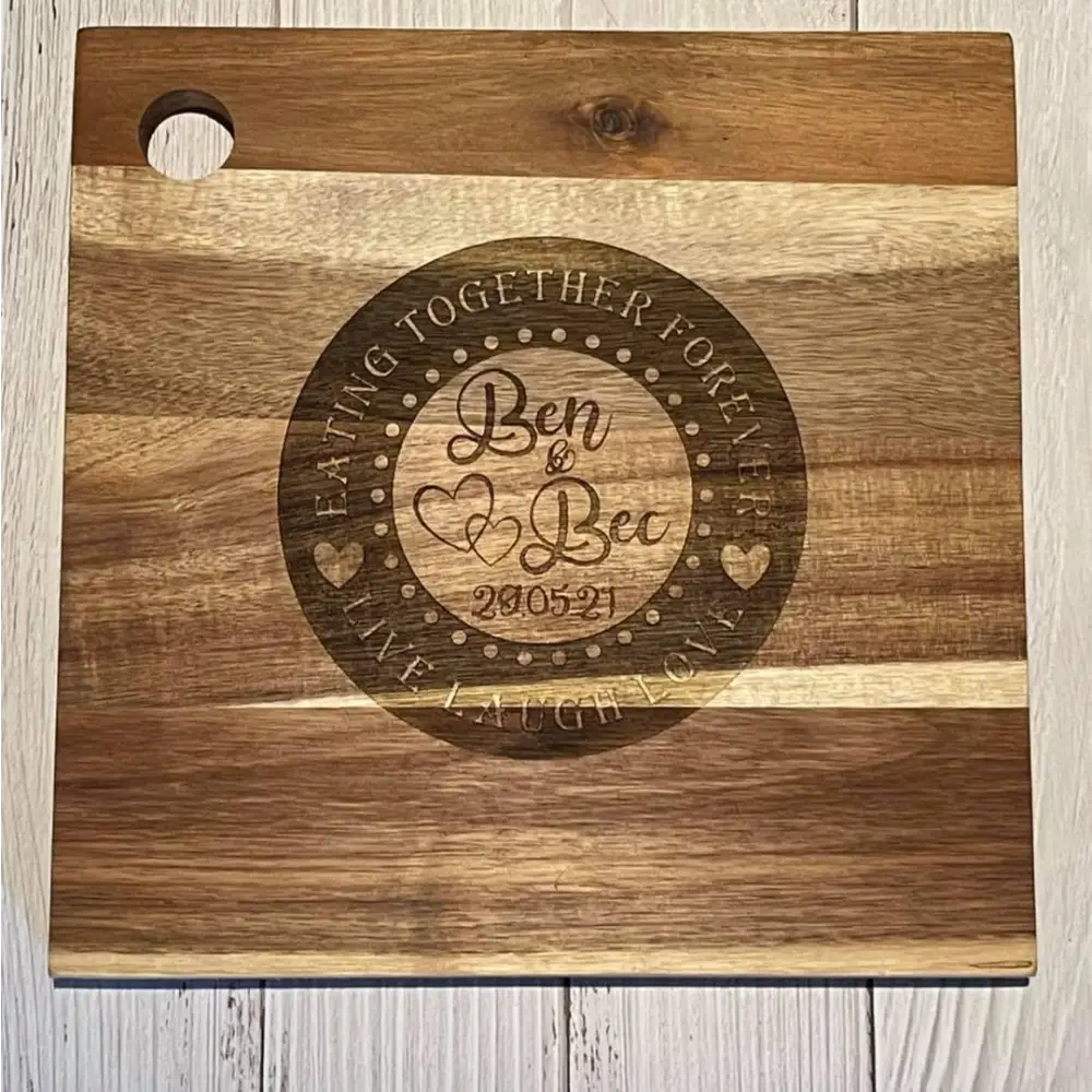 ’Eating together forever’ engraved Chopping board - Wedding