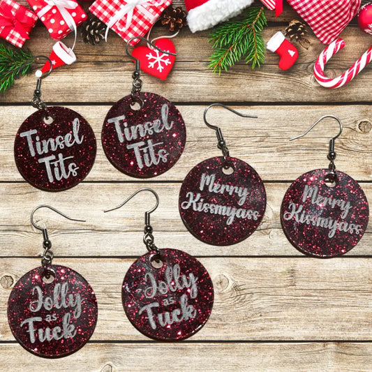 Funny adult Christmas earrings - Tinsel tits - Christmas