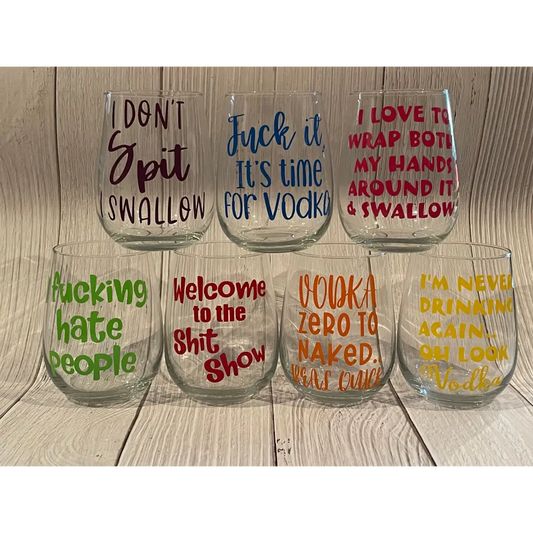 Funny Adult stemless wine glasses - Set - 18 + Adult Gifts