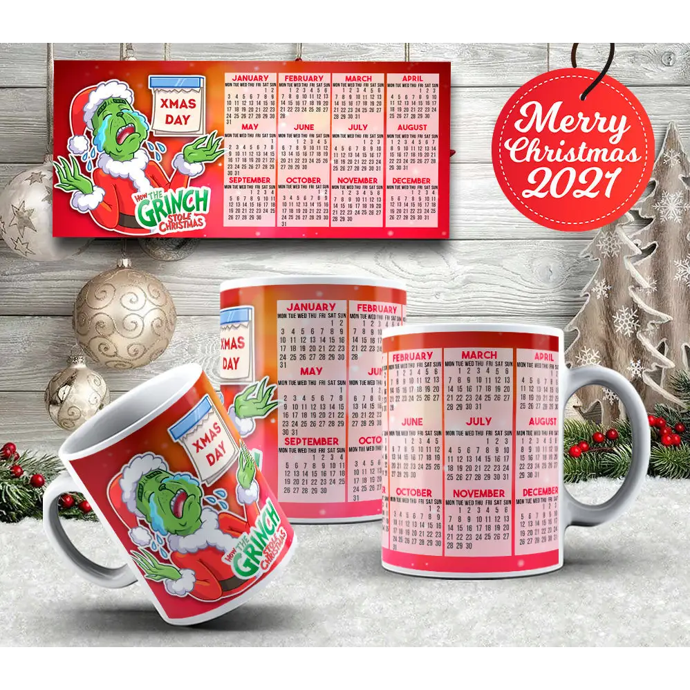 Grinch Christmas Mug - 1 with calendar - Christmas