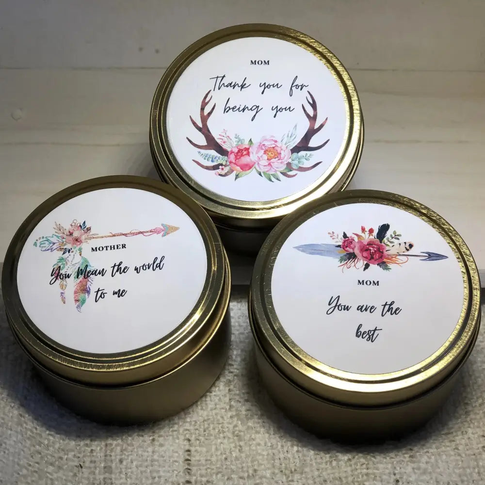 Mothers day - Boho design three candle pack - Gold Tin’s - Mother’s day