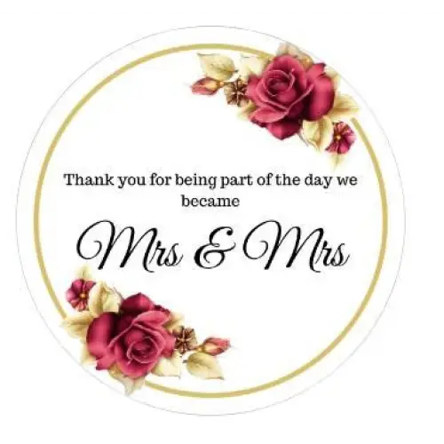 Mrs & Mrs - Thank you candle floral label - 4oz - Medium - Wedding