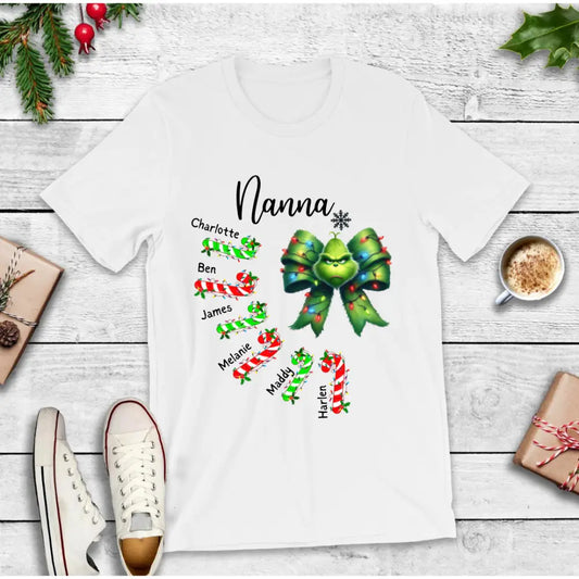 Personalised candy cane grinch grandkids/ kids tshirt