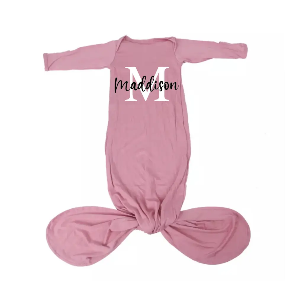 Personalised knot baby gown with initial and name on gown - Pink - All Things Baby