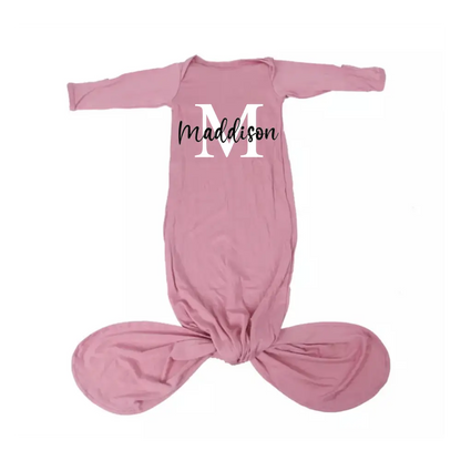 Personalised knot baby gown with initial and name on gown - Pink - All Things Baby