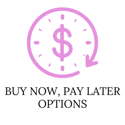 Pink circular icon with a dollar sign and arrow showing a ’Buy Now, Pay Later’ concept.