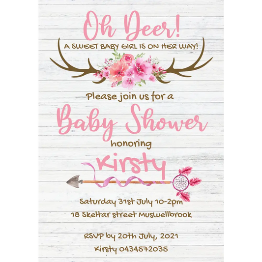 Rustic Pink Baby Shower invites - 6x4 / with magnet - All things Party and Birthday