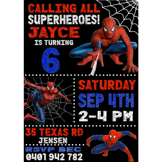 Spiderman Party invites - 6x4 / with magnet - All things Party and Birthday