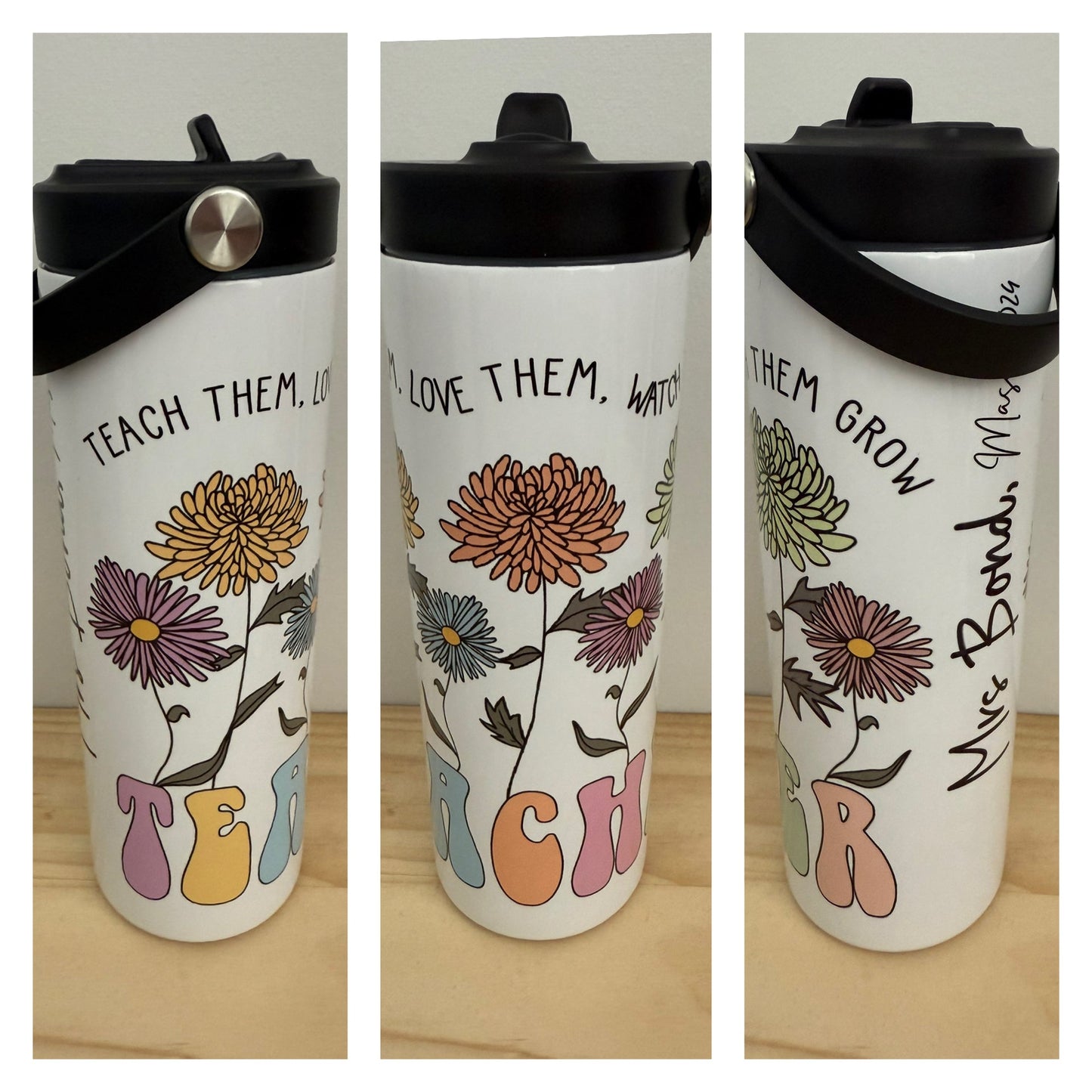 Teacher flower dual lid tumbler