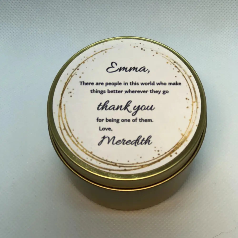 Thank you candle tins gold and black personalised label - Teacher’s Gifts